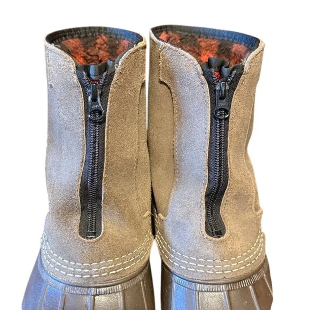 Women's Vintage LL Bean Suede Zip Up‎ Tan Red Plaid Lined Winter Duck Boots 9M